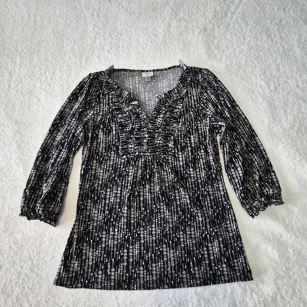 Worthington Black and White Ruffle Blouse